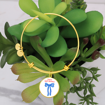 America 250th Birthday Bracelet – Semiquincentennial Blue Bow Charm Jewelry