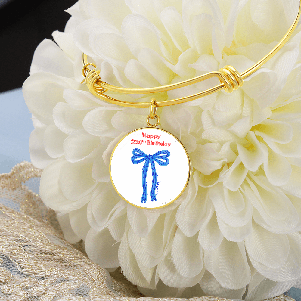 America 250th Birthday Bracelet – Semiquincentennial Blue Bow Charm Jewelry