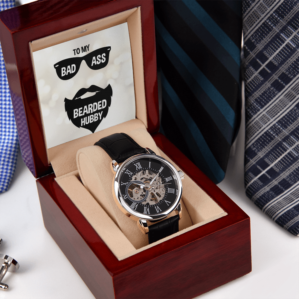 To My Bad Ass Bearded Hubby - Men's Openwork Watch