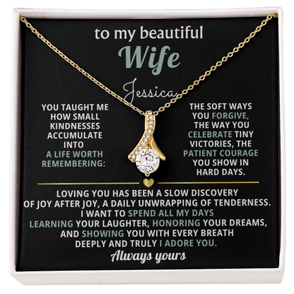 To My Beautiful Wife- Alluring Beauty Necklace- Personalized Message Card!