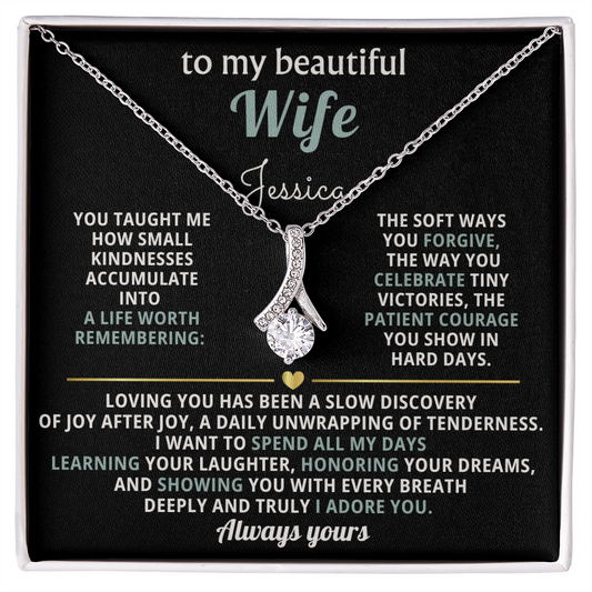 To My Beautiful Wife- Alluring Beauty Necklace- Personalized Message Card!