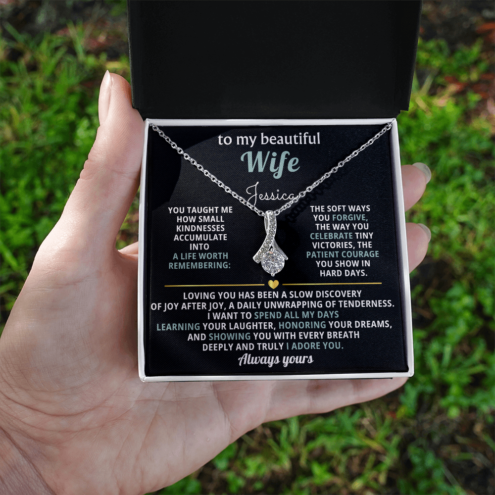To My Beautiful Wife- Alluring Beauty Necklace- Personalized Message Card!