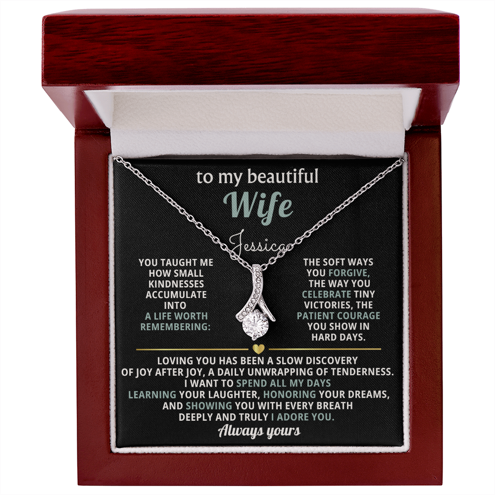 To My Beautiful Wife- Alluring Beauty Necklace- Personalized Message Card!
