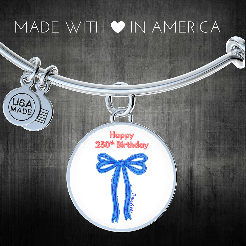 America 250th Birthday Bracelet – Semiquincentennial Blue Bow Charm Jewelry