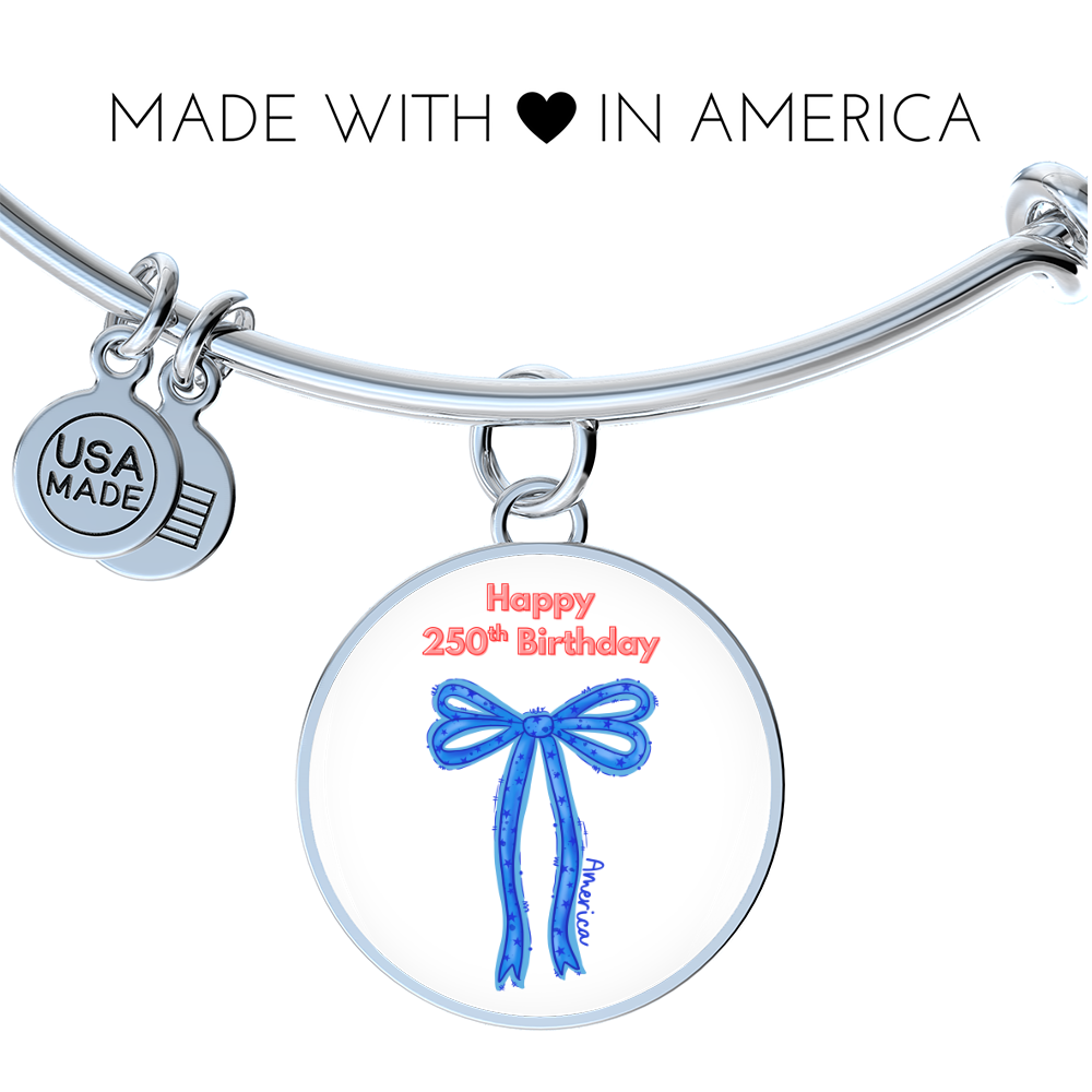 America 250th Birthday Bracelet – Semiquincentennial Blue Bow Charm Jewelry