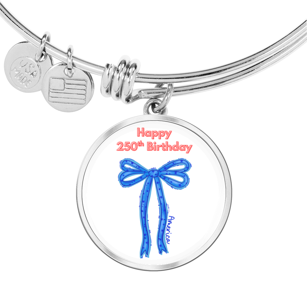 America 250th Birthday Bracelet – Semiquincentennial Blue Bow Charm Jewelry