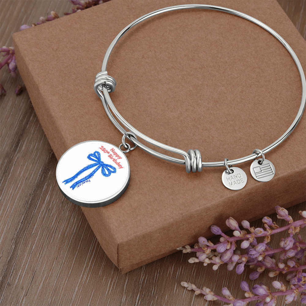 America 250th Birthday Bracelet – Semiquincentennial Blue Bow Charm Jewelry