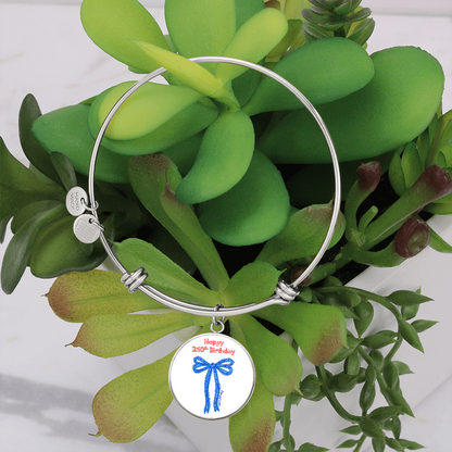 America 250th Birthday Bracelet – Semiquincentennial Blue Bow Charm Jewelry