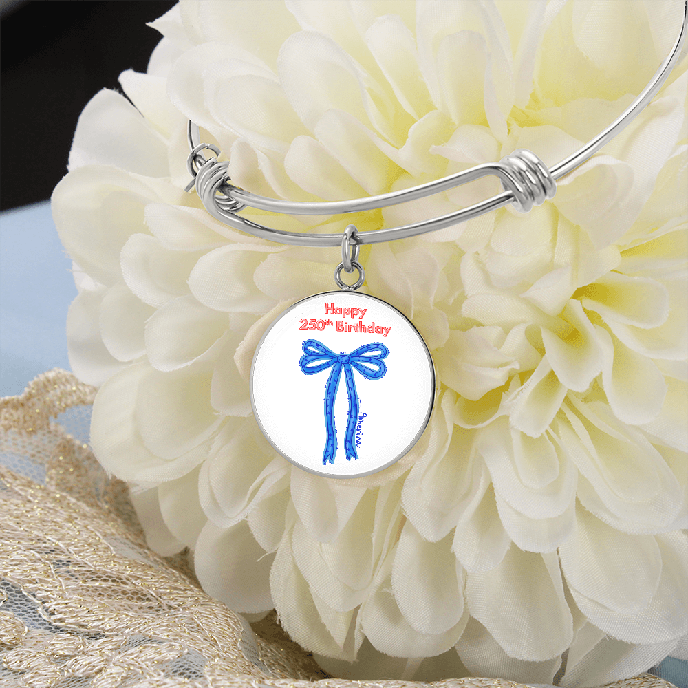 America 250th Birthday Bracelet – Semiquincentennial Blue Bow Charm Jewelry