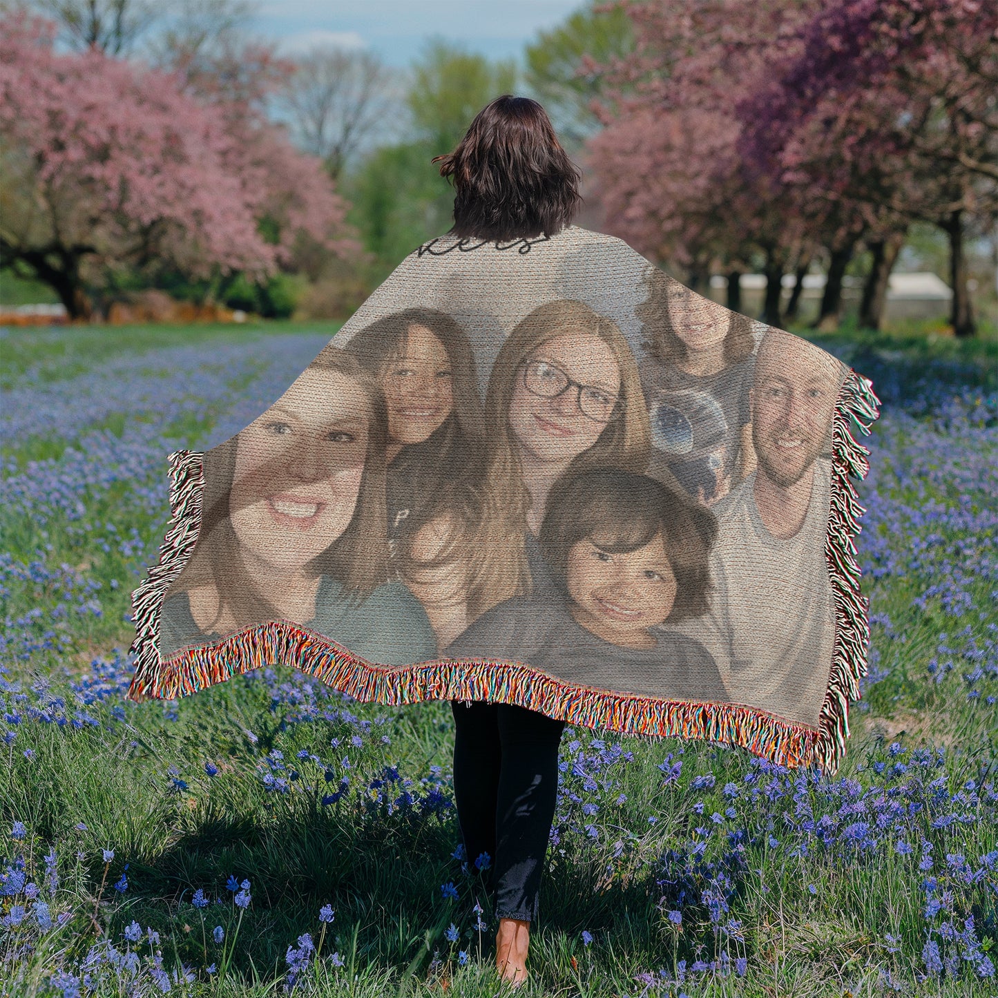 Watercolor Family Portrait Woven Blanket
