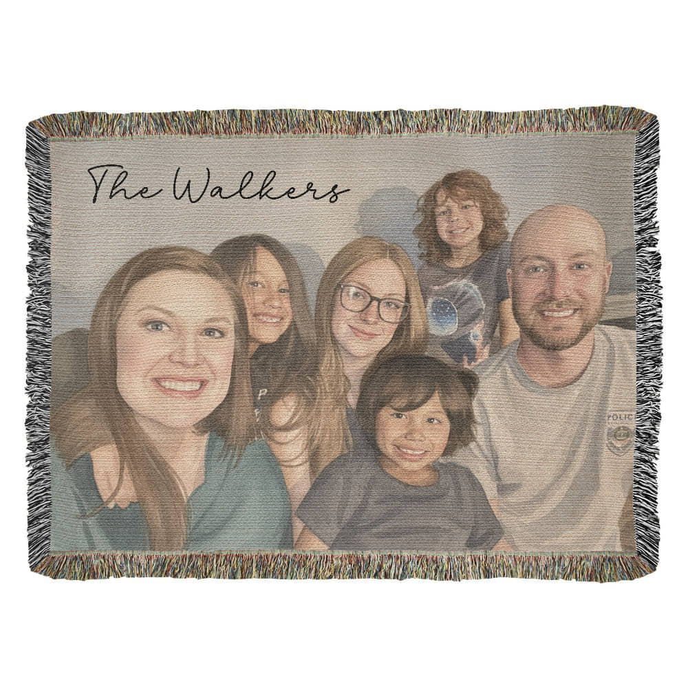 Watercolor Family Portrait Woven Blanket