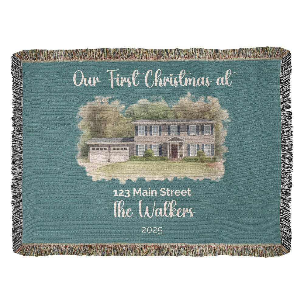 Our First Christmas In Our New Home Watercolor Woven Blanket 🎄🏡