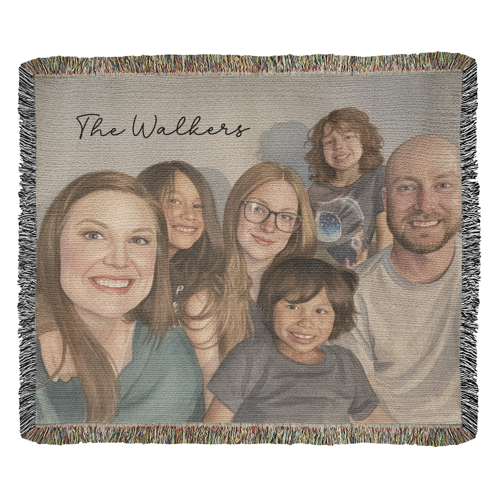 Watercolor Family Portrait Woven Blanket