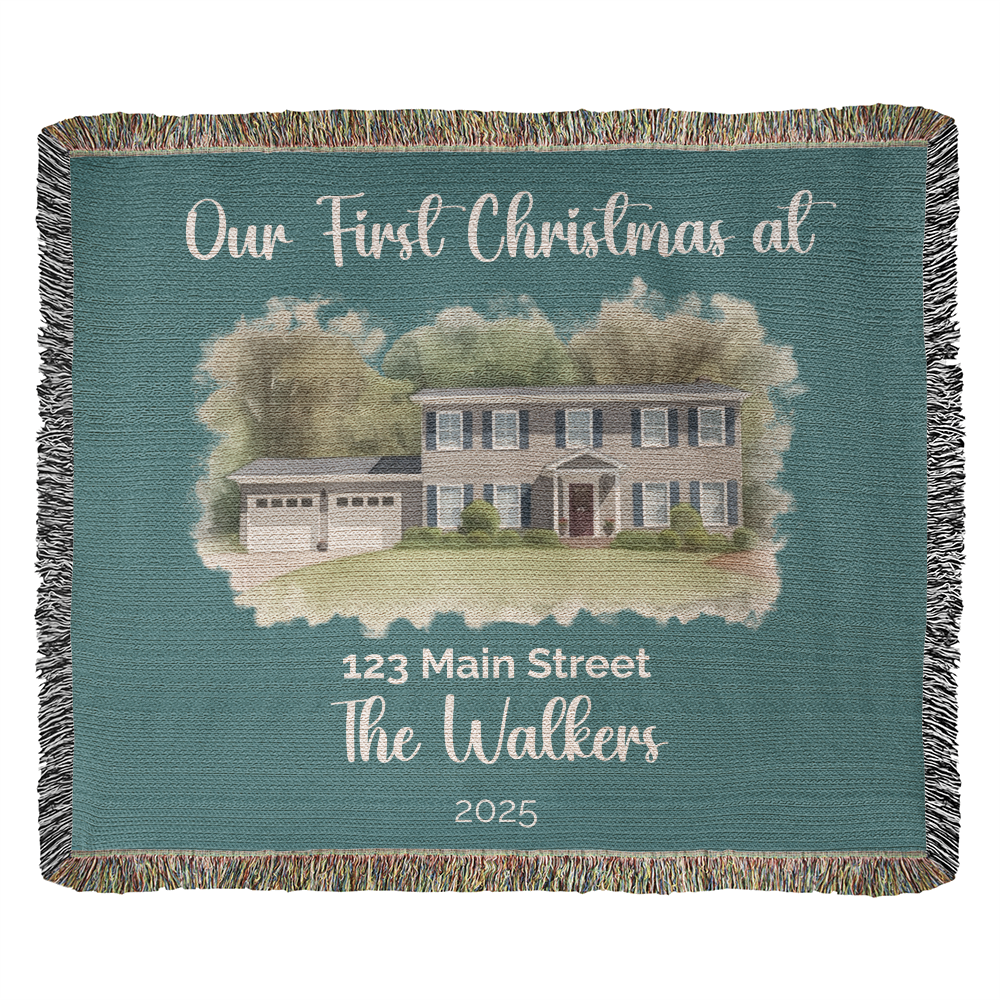 Our First Christmas In Our New Home Watercolor Woven Blanket 🎄🏡