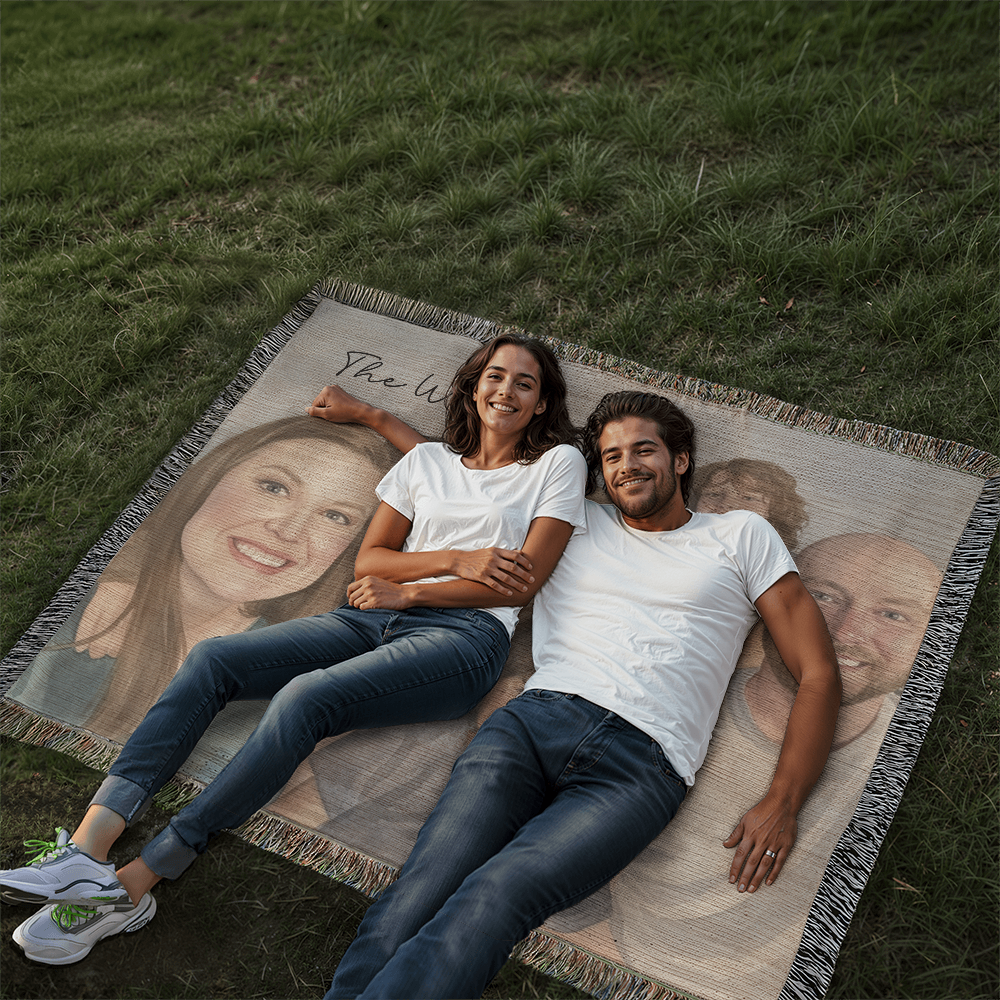 Watercolor Family Portrait Woven Blanket
