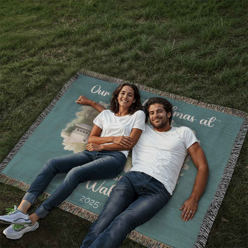 Our First Christmas In Our New Home Watercolor Woven Blanket 🎄🏡