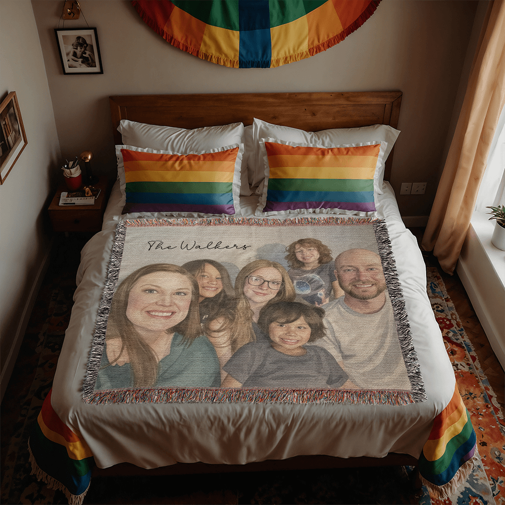 Watercolor Family Portrait Woven Blanket