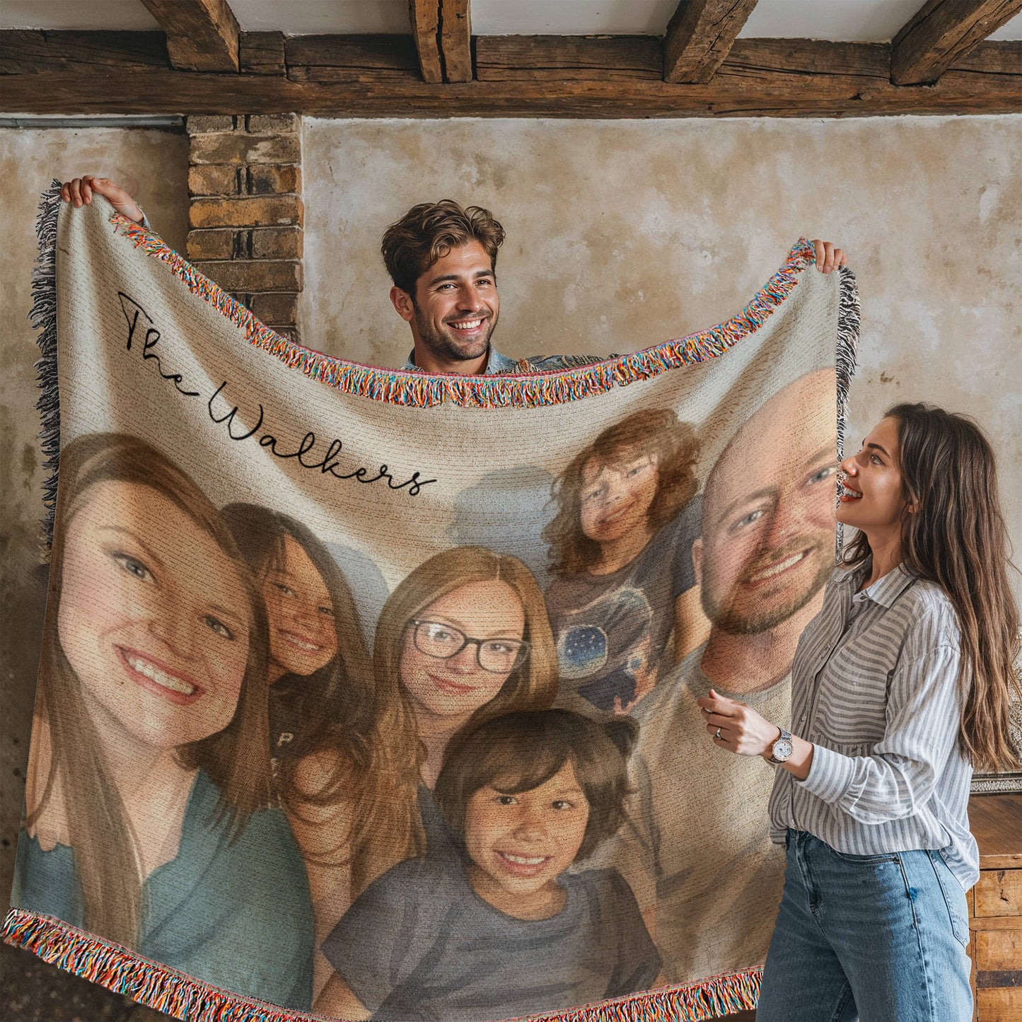 Watercolor Family Portrait Woven Blanket