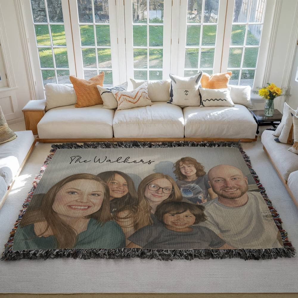 Watercolor Family Portrait Woven Blanket