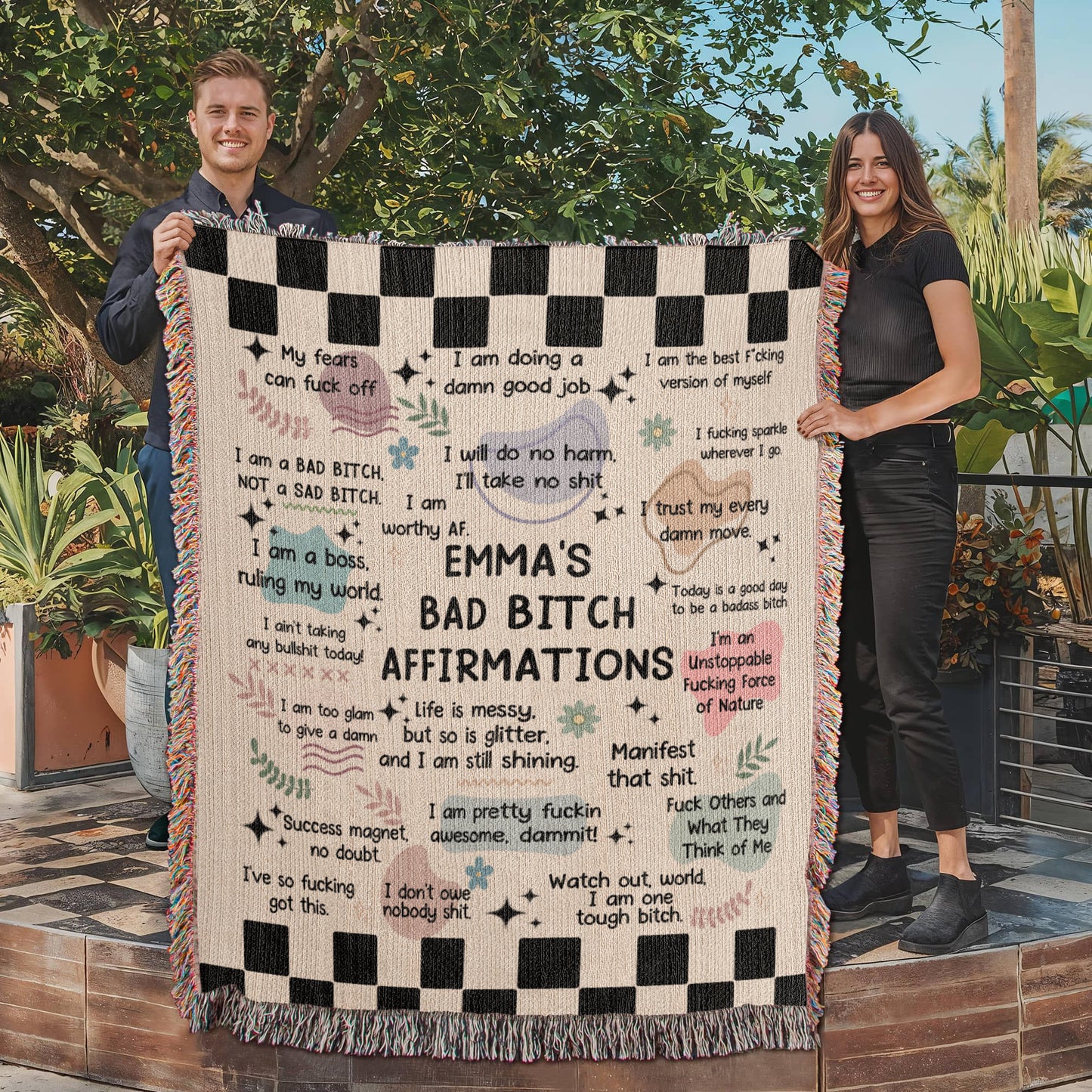 Personalized Bad B**tch Affirmations Woven Blanket