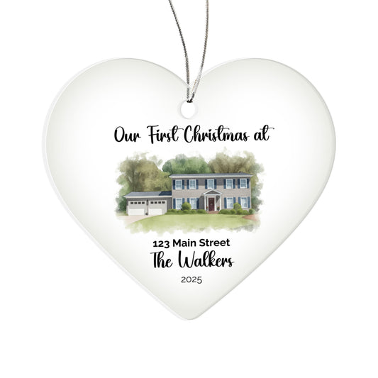 Custom Home Portrait Acrylic Heart Ornament