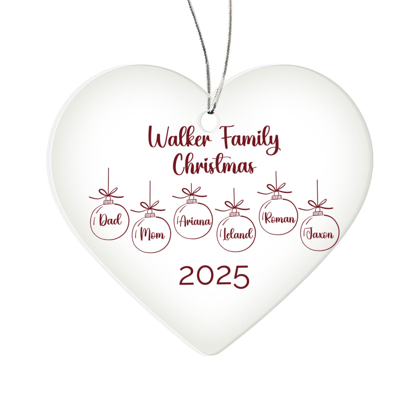 Personalizable Red Family Ornaments Acrylic Heart Ornament