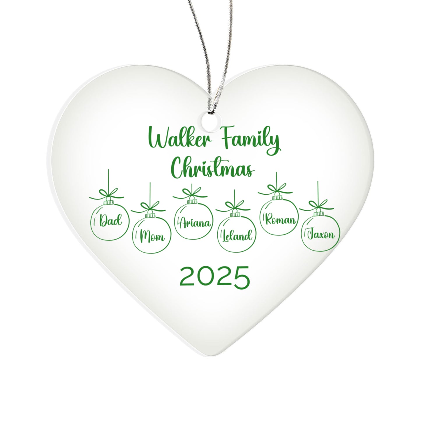 Green Personalized Family Christmas Ornaments Acrylic Heart Ornament