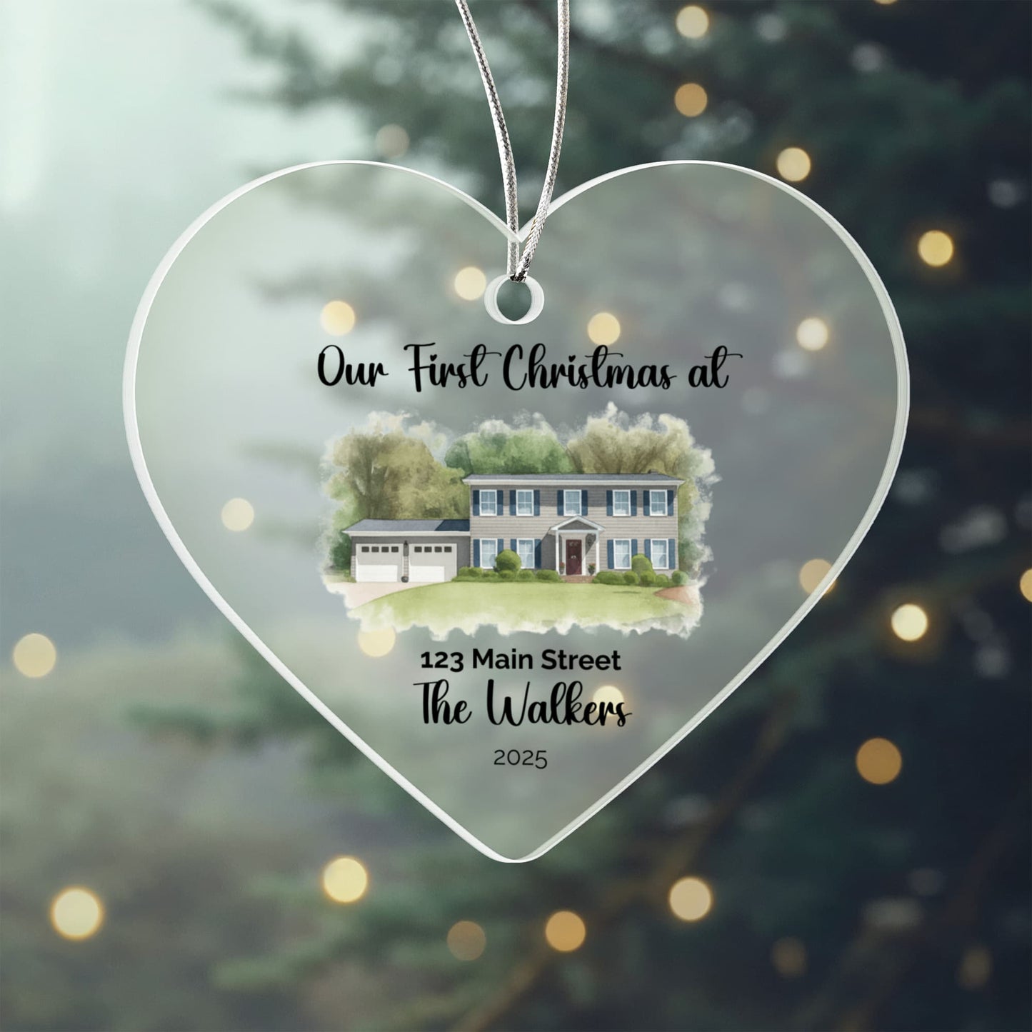 Custom Home Portrait Acrylic Heart Ornament