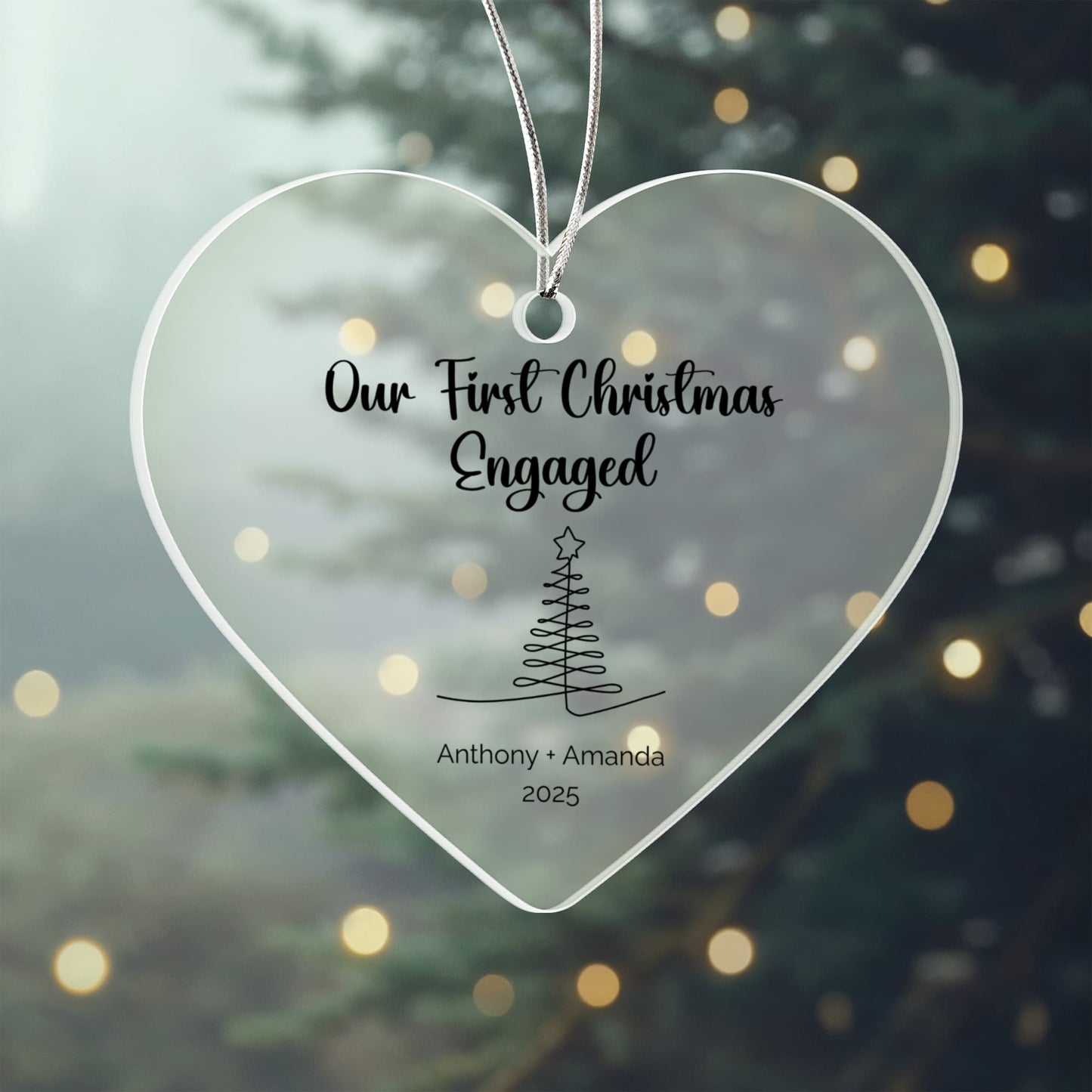 Personalized First Christmas Engaged Acrylic Heart Ornament