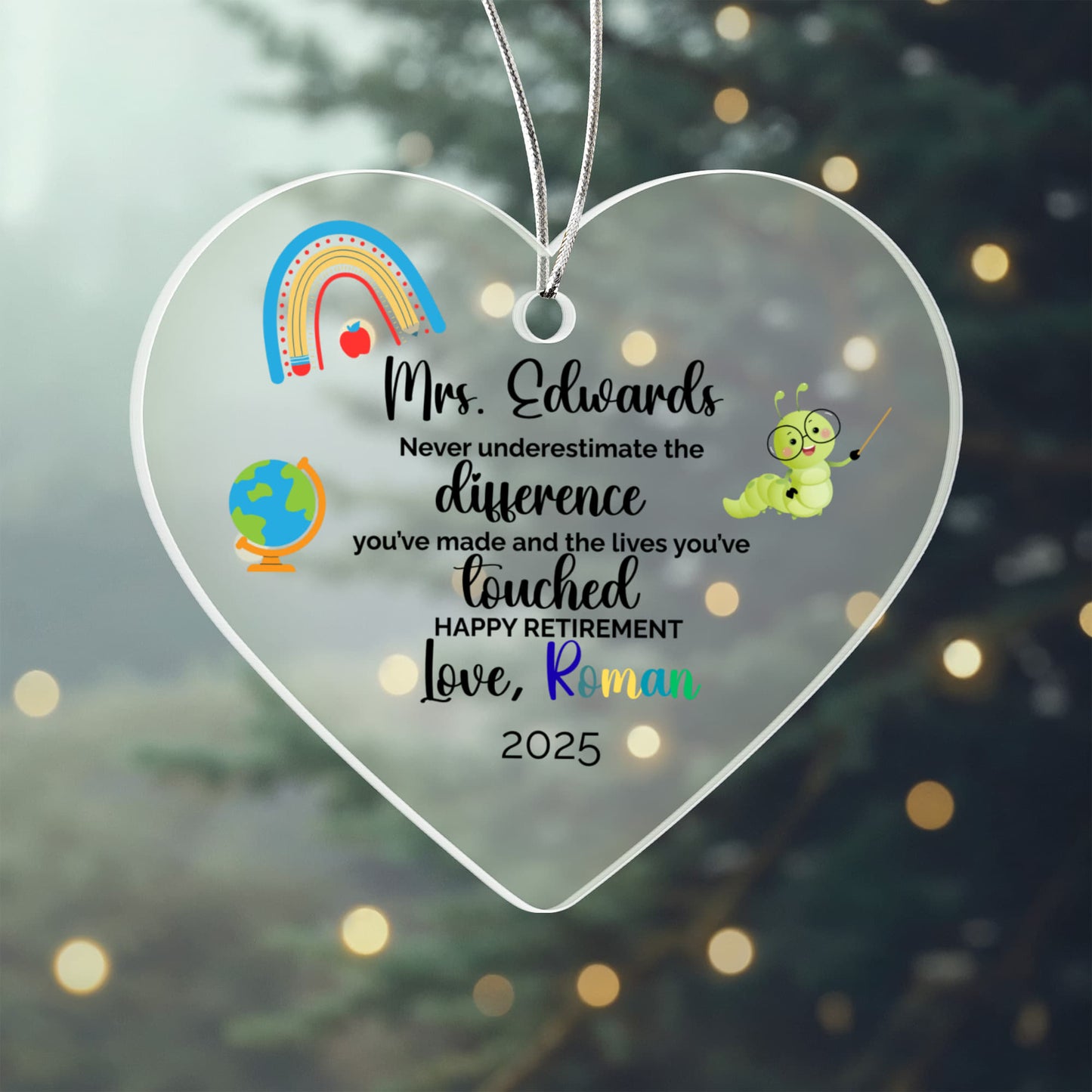 Teacher Retirement Acrylic Heart Ornament