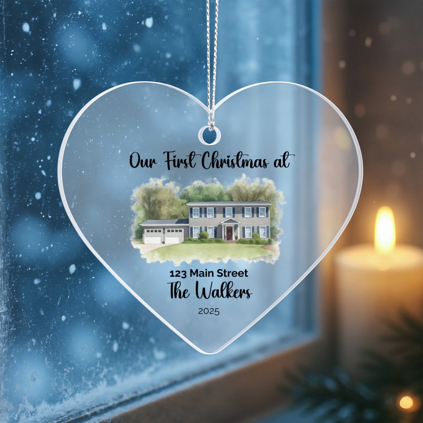 Custom Home Portrait Acrylic Heart Ornament