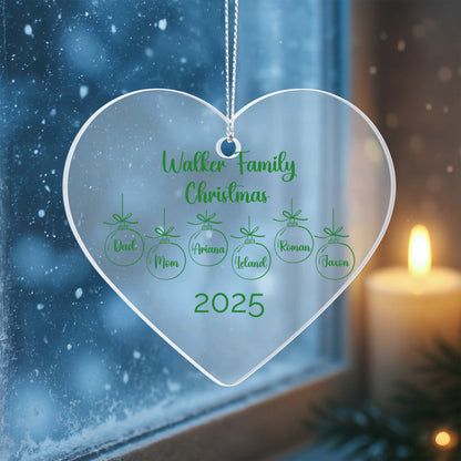 Green Personalized Family Christmas Ornaments Acrylic Heart Ornament