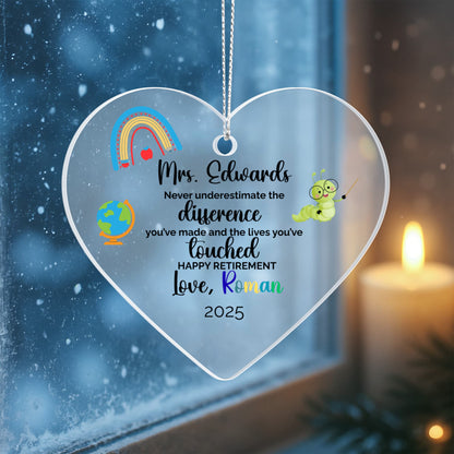 Teacher Retirement Acrylic Heart Ornament