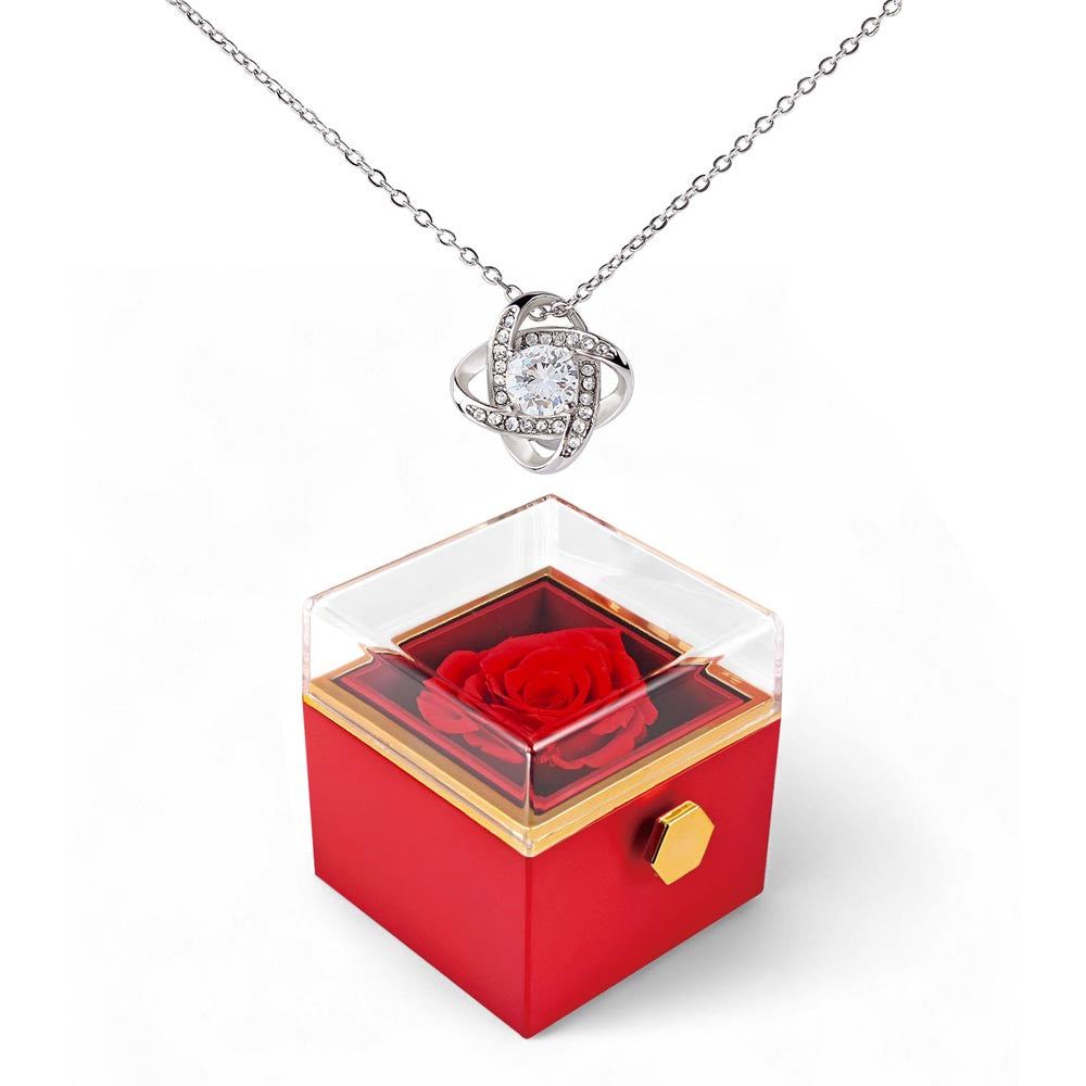 Love Knot Necklace With A Rotating Rose Gift Box