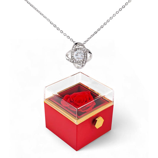 Love Knot Necklace With A Rotating Rose Gift Box
