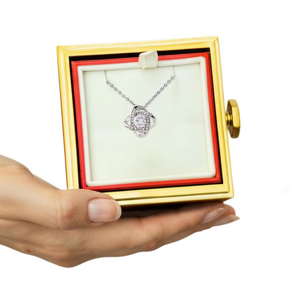 Love Knot Necklace With A Rotating Rose Gift Box