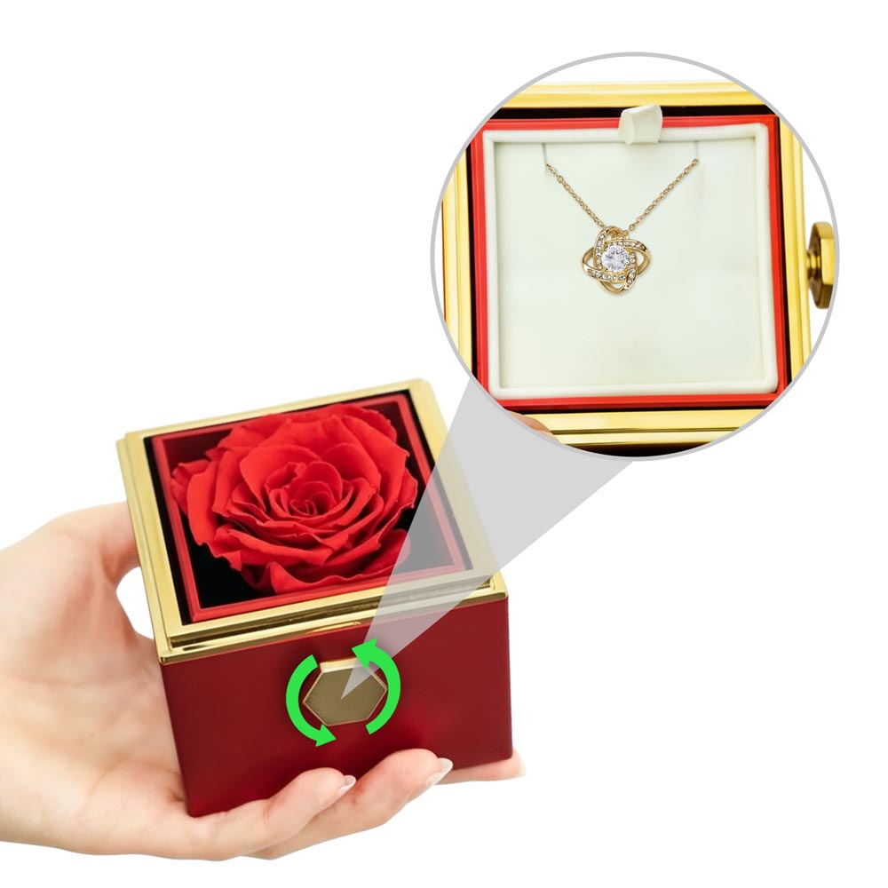 Love Knot Necklace With A Rotating Rose Gift Box