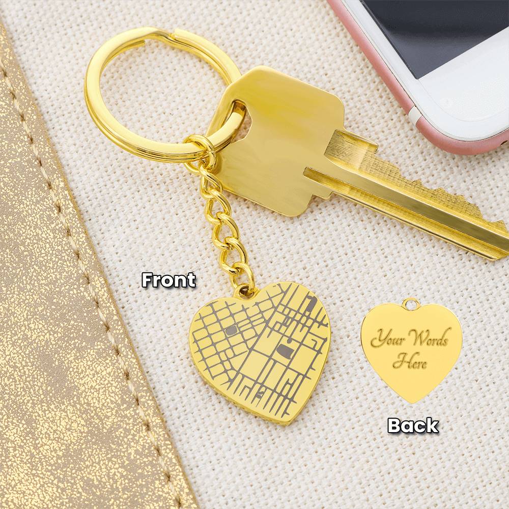 Engraved Heart Map Keychain