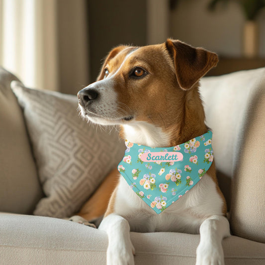 Clip-on Pet Bandana - Personalized Floral Design for Dogs and Cats