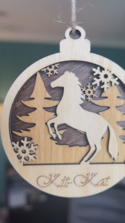 Personalized Horse Christmas Ornament – Custom Engraved Wood Equestrian Keepsake